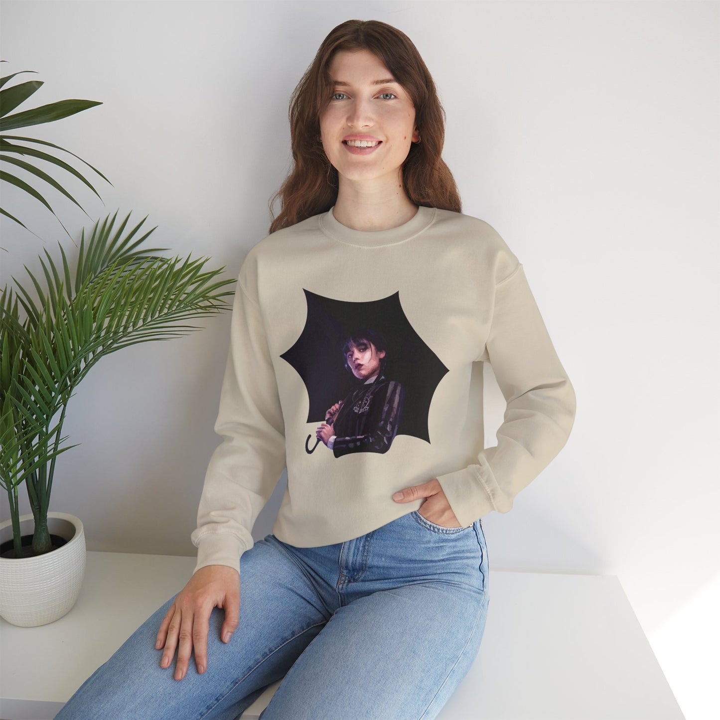 Gothic "Wednesday" Umbrella Sweatshirt - Cozy Unisex Crewneck, Perfect for Fall, Halloween, and Everyday Wear, Aesthetic Fashion, Novelty Gift
