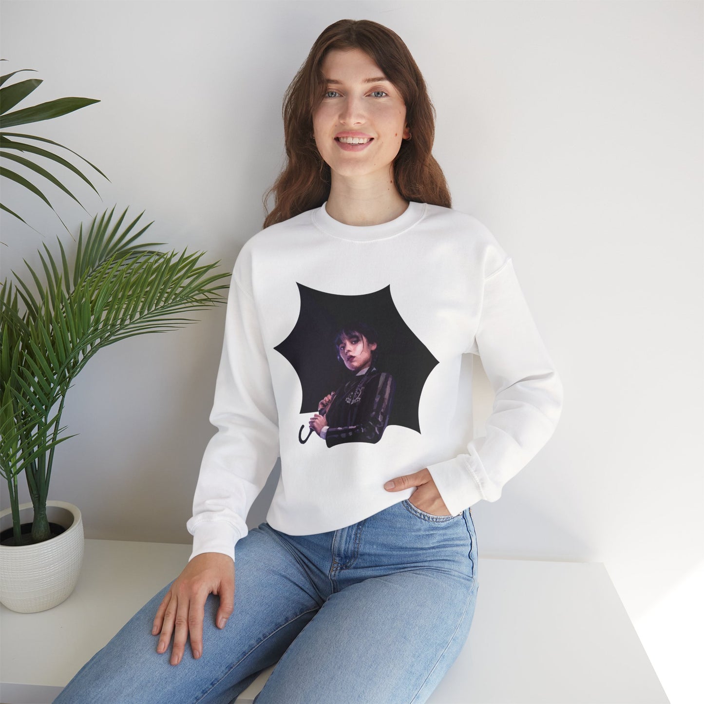 Gothic "Wednesday" Umbrella Sweatshirt - Cozy Unisex Crewneck, Perfect for Fall, Halloween, and Everyday Wear, Aesthetic Fashion, Novelty Gift