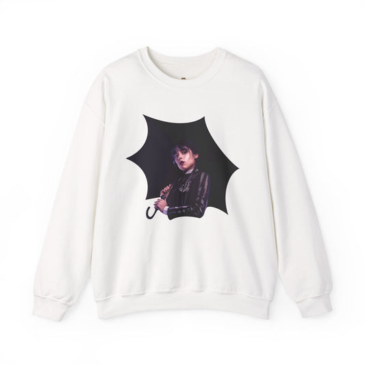 Gothic "Wednesday" Umbrella Sweatshirt - Cozy Unisex Crewneck, Perfect for Fall, Halloween, and Everyday Wear, Aesthetic Fashion, Novelty Gift